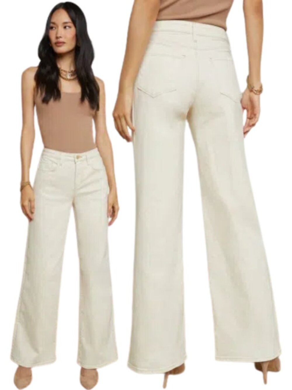 L'Agence Alicent High Rise Sneaker Wide-Leg Jeans Women's 24 Macadamia Denim NWT